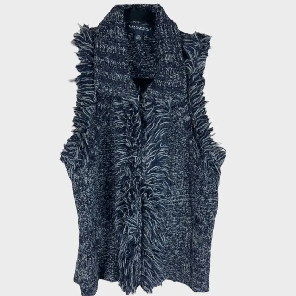 Banana Republic Womens Italian Yarn XS Sweater Vest Zip Up Blue Gray